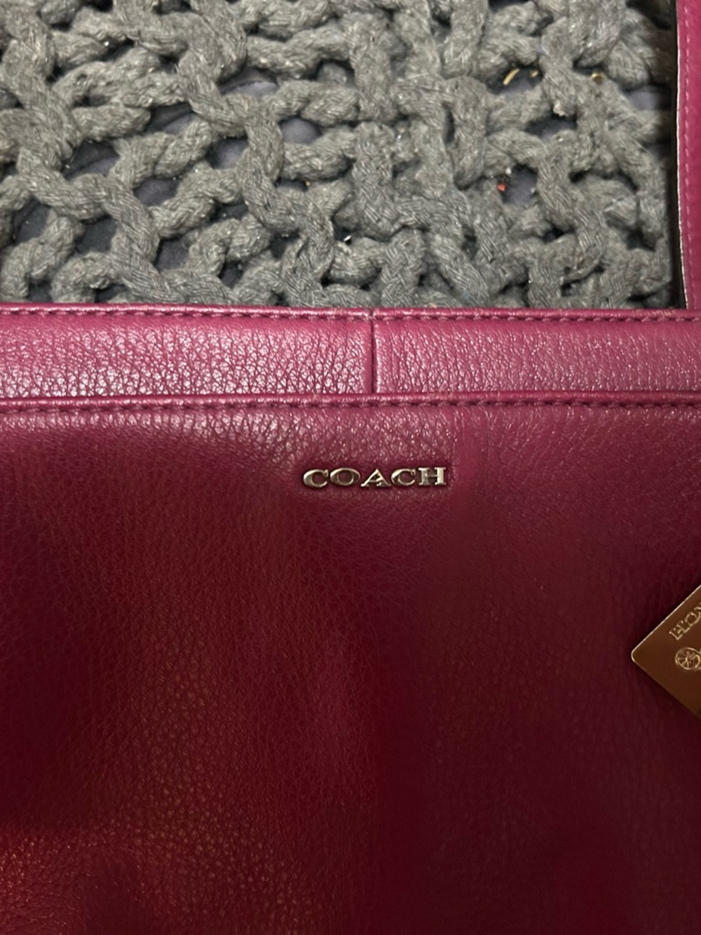 Coach Leather Tote in Deep Berry with Gold Logo